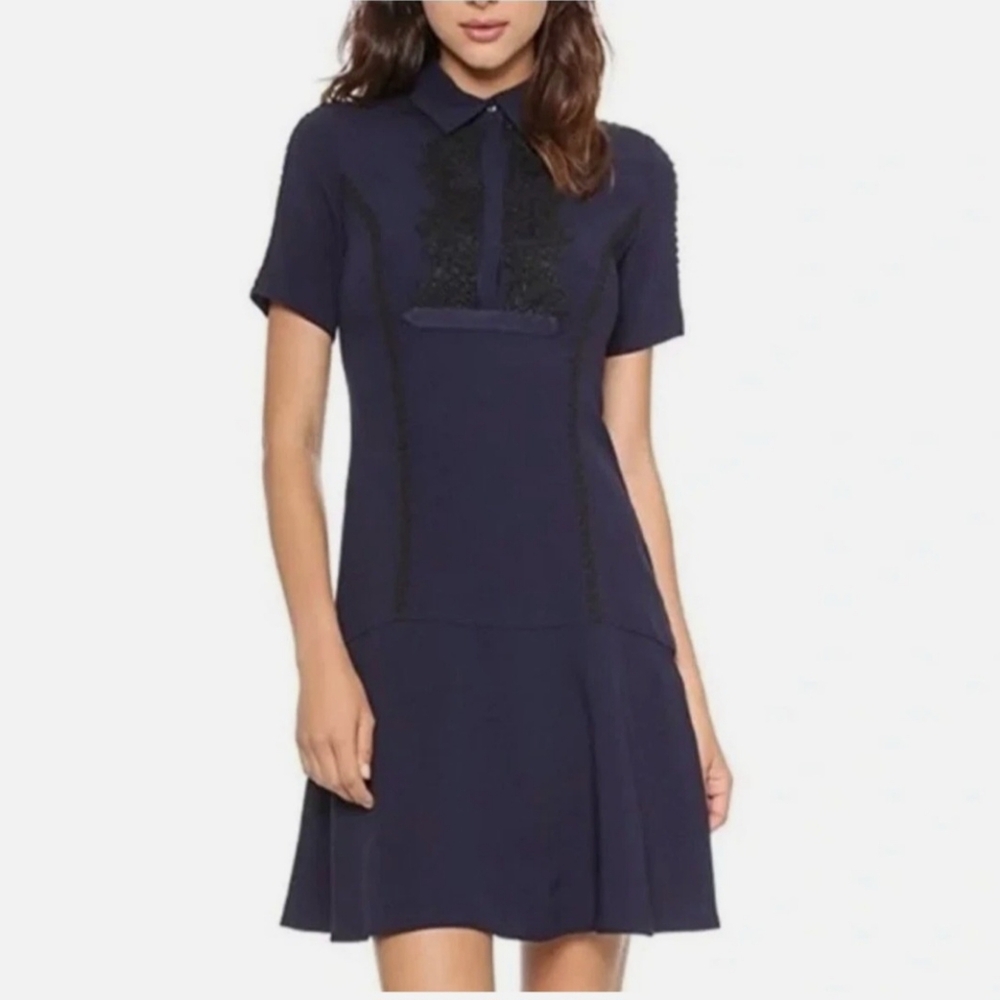 ⭐️Marchesa Voyage Navy Blue Black Laced Trimmed Short Sleeve Dress Sz 6
